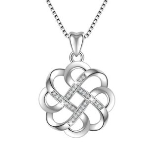 Angemiel 925 Sterling Silver CZ Good Luck Celtic Knot Cross Vintage Pendant Necklace Womens