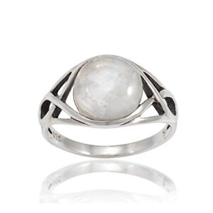 925 Sterling Silver Round Genuine Moonstone Celtic Knot Triquetra Trinity Endless Eye Ring