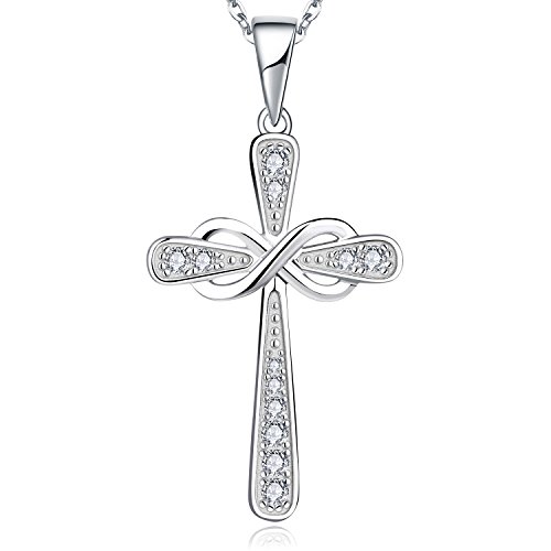 YL Cross Necklace Sterling Silver Infinity Crucifix Pendant Cubic Zirconia Criss Jewelry for Women Girls