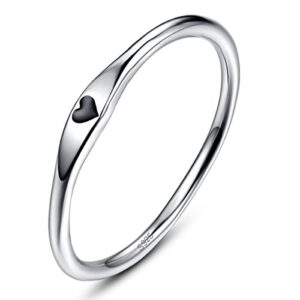 AVECON 925 Sterling Silver Simple Carve Heart Wedding Band Stackable Promise Ring for Her Size 5-10