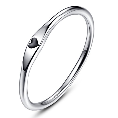 AVECON 925 Sterling Silver Simple Carve Heart Wedding Band Stackable Promise Ring for Her Size 5-10