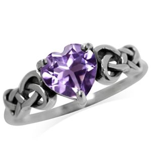 1.04ct. Natural Heart Shape Amethyst 925 Sterling Silver Celtic Knot Ring