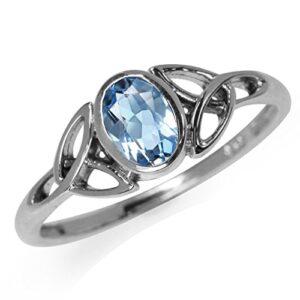 Genuine Blue Topaz 925 Sterling Silver Triquetra Celtic Knot Ring