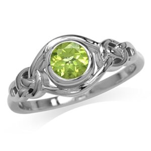 Natural Peridot White Gold Plated 925 Sterling Silver Celtic Knot Ring