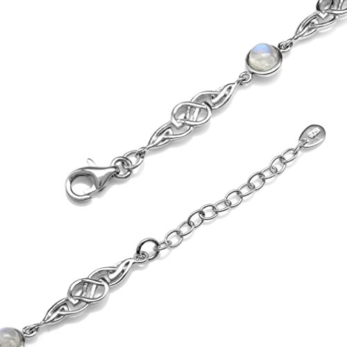 Natural Moonstone 925 Sterling Silver Celtic Knot 7 8.5 Inch Adjustable Bracelet