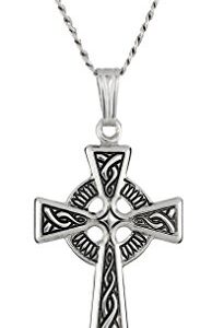 Sterling Silver Celtic Cross Pendant Necklace , 18″