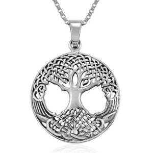 MIMI Sterling Silver Celtic Knot Ancient Tree Of Life Round Pendant Necklace, 18 inches