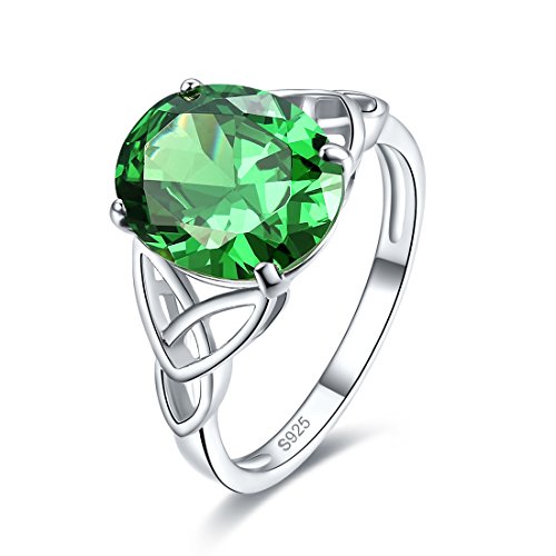 Merthus Womens 925 Sterling Silver Created Emerald Celtic Knot Ring