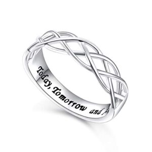 Flyow Wedding Ring Sterling Silver Engraved Today Tomorrow and Always Celtic Lover Engagement Ring, Size 6-8