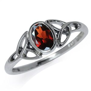 Natural Garnet 925 Sterling Silver Triquetra Celtic Knot Ring