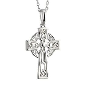 Celtic Cross Necklace for Women Sterling Silver Two Sided Irish Made