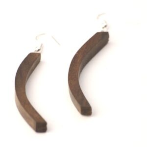 81stgeneration Women's Wood .925 Sterling Silver Curved Long Brown Dangle Earrings