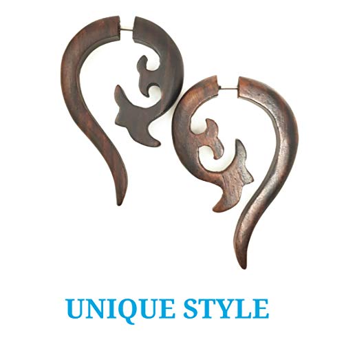 Umbrellalaboratory Tribal Flower Organic Wooden Earrings Fake Gauges Sold As Pair Bohemian Jewelry W 19