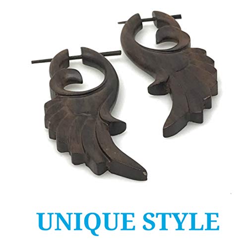 UMBRELLALABORATORY Tribal Organics Earrings Wooden Tropical Feathered Bird Style Fake Gauges W 13