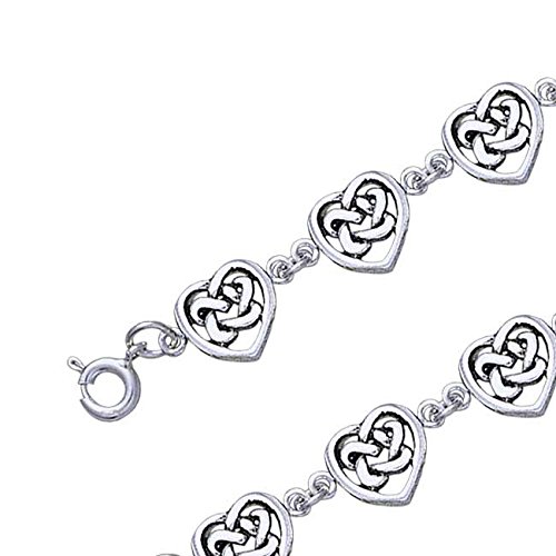 Celtic Trinity Knot Heart Link Bracelet, 7.5" Nickel-Free Sterling Silver