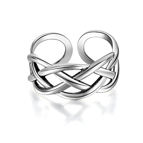 Candyfancy Love Celtic Knot Ring 925 Sterling Silver Toe Ring Open Adjustable for Women Girls Size 4-6