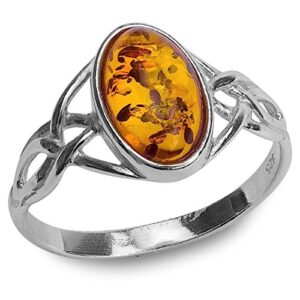 Sterling Silver Amber Celtic Ring