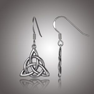 Sterling Silver Celtic Triquetra Knot Triangle Drop Wire Earrings