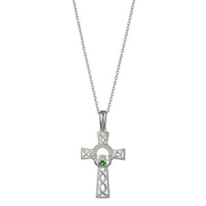 Celtic Cross Pendant Silver incorporating Claddagh Necklace Design,18” Silver Chain