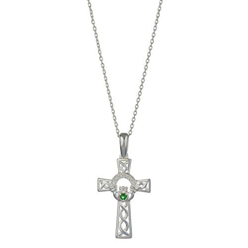 Celtic Cross Pendant Silver incorporating Claddagh Necklace Design,18” Silver Chain