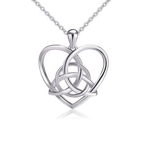 925 Sterling Silver Good Luck Irish Celtic Knot Triangle Vintage Love Heart Pendant Necklace, 18 inches