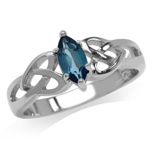 Genuine London Blue Topaz 925 Sterling Silver Celtic Knot Heart Ring