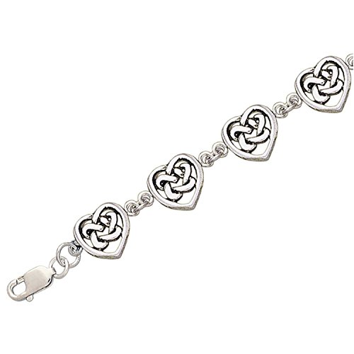 Celtic Trinity Knot Heart Link Bracelet, 7.5" Nickel-Free Sterling Silver