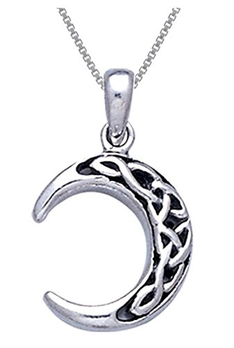 Sterling Silver Celtic Knot Crescent Moon Pendant with 18" Box Necklace