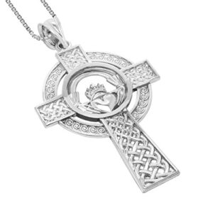 Honolulu Jewelry Company Sterling Silver Claddagh Celtic Cross Pendant with 18″ Box Chain