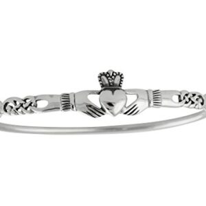 925 Sterling Silver Irish Claddagh Celtic Knot Bangle Bracelet