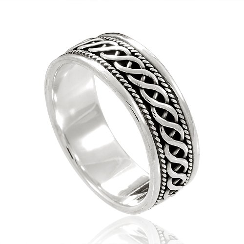 925 Sterling Silver Woven Celtic Knot Band Ring - Nickel Free