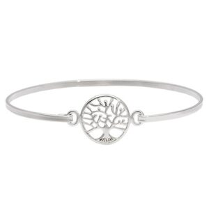 Silverly Women’s .925 Sterling Silver Tree Of Life Shield Pressure Hook Bangle Bracelet