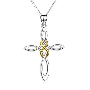 Celtic Knot Cross Necklace 925 Sterling Silver Polished Infinity Love Irish Celtic Necklace for Women Girls with Box Chain 18″